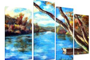 Модульная картина на холсте из четырех частей KIL Art Природа Живописная река 129x90 см (M4_L_348)