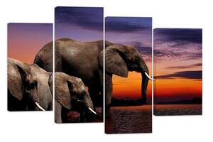 Модульная картина на холсте из четырех частей KIL Art Животные Слоны на закате 129x90 см (M4_L_349)