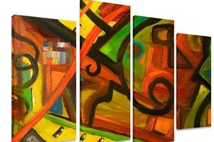 Модульна картина на полотні із чотирьох частин KIL Art Абстракція Суміш ліній та форм 129x90 см (M4_L_368)