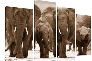 Модульна картина на полотні із чотирьох частин KIL Art Слони Сім'я велетнів 129x90 см (M4_L_371)