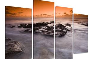Модульная картина на холсте из четырех частей KIL Art Море Блекло-оранжевый небосвод 129x90 см (M4_L_374)