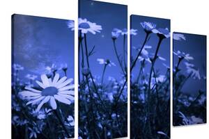 Модульная картина на холсте из четырех частей KIL Art Ромашки Ночные цветы 129x90 см (M4_L_416)