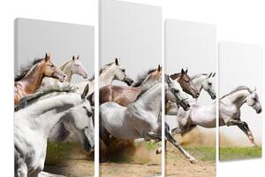 Модульная картина на холсте из четырех частей KIL Art Лошади Бегущий табун 129x90 см (M4_L_433)