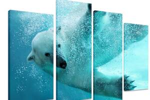 Модульная картина на холсте из четырех частей KIL Art Медведь Под водой 129x90 см (M4_L_445)