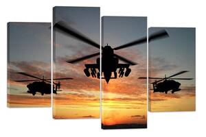 Модульная картина на холсте из четырех частей KIL Art Транспорт Военные вертолеты 129x90 см (M4_L_468)