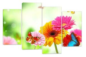 Модульная картина на холсте из четырех частей KIL Art Цветы Бабочки на цветах 129x90 см (M4_L_473)