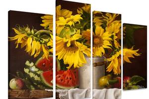 Модульная картина на холсте из четырех частей KIL Art Цветы Букет подсолнухов 129x90 см (M4_L_485)