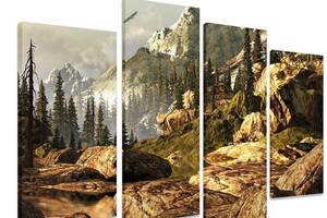 Модульная картина на холсте из четырех частей KIL Art Природа Горный массив 129x90 см (M4_L_489)