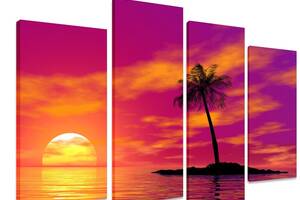 Модульна картина на полотні із чотирьох частин KIL Art Море Малиновий захід сонця 129x90 см (M4_L_490)