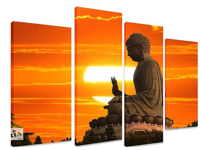 Модульная картина на холсте из четырех частей KIL Art Статуя Будда 129x90 см (M4_L_511)