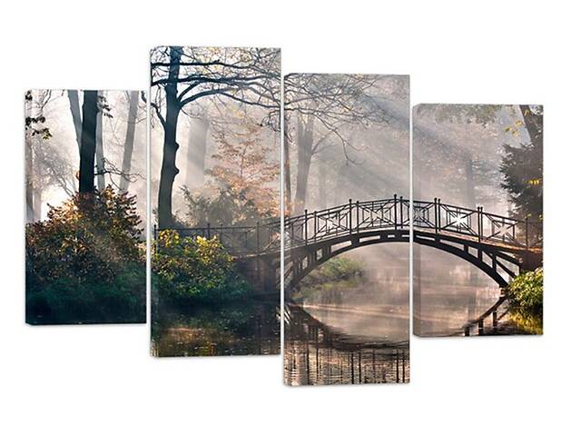 Модульная картина на холсте из четырех частей KIL Art Озеро Мост через пруд 129x90 см (M4_L_520)
