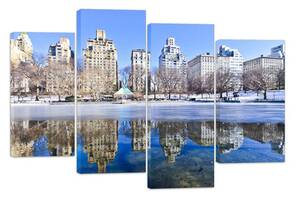 Модульна картина на полотні із чотирьох частин KIL Art Місто Зимовий Нью-Йорк 129x90 см (M4_L_528)