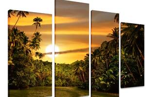 Модульна картина на полотні із чотирьох частин KIL Art Природа Сонце над джунглями 129x90 см (M4_L_532)