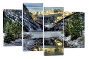 Модульна картина на полотні із чотирьох частин KIL Art Сніг Зима в горах 129x90 см (M4_L_543)