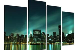 Модульная картина на холсте из четырех частей KIL Art Нью-Йорк Огни ночного города 89x56 см (M4_M_2255)