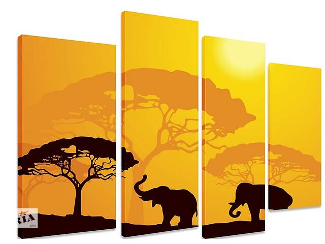 Модульная картина на холсте из четырех частей KIL Art Слоны Силуэты гигантов 89x56 см (M4_M_261)