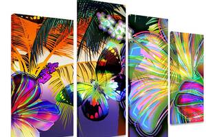 Модульная картина на холсте из четырех частей KIL Art Природа Тропическая бабочка 89x56 см (M4_M_262)