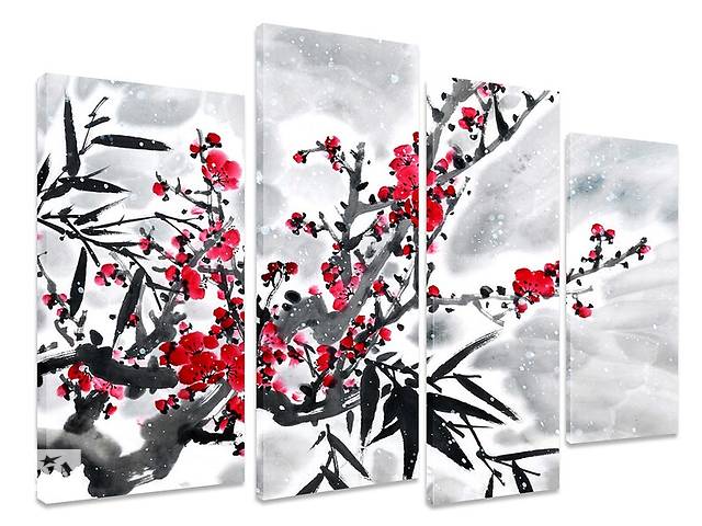 Модульная картина на холсте из четырех частей KIL Art Цветы Ветка сакуры 89x56 см (M4_M_267)