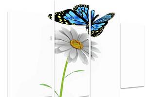 Модульна картина на полотні із чотирьох частин KIL Art Природа Метелик та ромашка 89x56 см (M4_M_278)