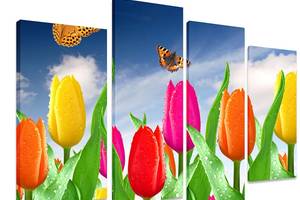 Модульная картина на холсте из четырех частей KIL Art Цветы Разноцветные тюльпаны 89x56 см (M4_M_280)