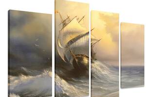 Модульная картина на холсте из четырех частей KIL Art Море Шторм 89x56 см (M4_M_300)