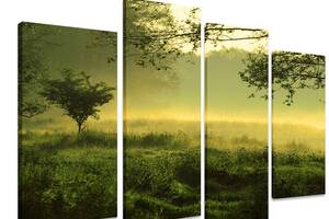 Модульна картина на полотні із чотирьох частин KIL Art Поле Ранкова зелень 89x56 см (M4_M_322)