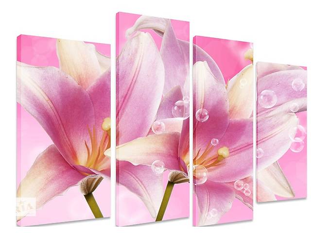 Модульная картина на холсте из четырех частей KIL Art Цветы Розовые лилии 89x56 см (M4_M_336)