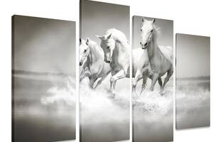 Модульная картина на холсте из четырех частей KIL Art Лошади Белая троица 89x56 см (M4_M_341)