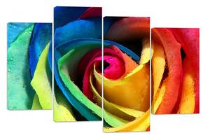 Модульная картина на холсте из четырех частей KIL Art Роза Радужный цветок 89x56 см (M4_M_391)