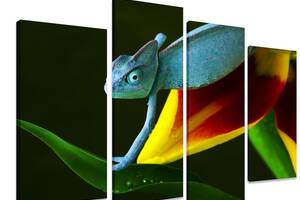 Модульная картина на холсте из четырех частей KIL Art Животные Хамелеон 89x56 см (M4_M_401)