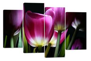Модульна картина на полотні із чотирьох частин KIL Art Квіти Пурпурні тюльпани 89x56 см (M4_M_406)