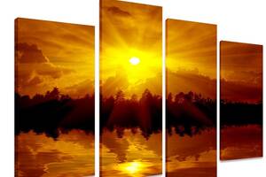 Модульная картина на холсте из четырех частей KIL Art Солнце Закат над озером 89x56 см (M4_M_435)