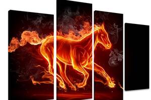 Модульная картина на холсте из четырех частей KIL Art Лошадь Огненный конь 89x56 см (M4_M_436)
