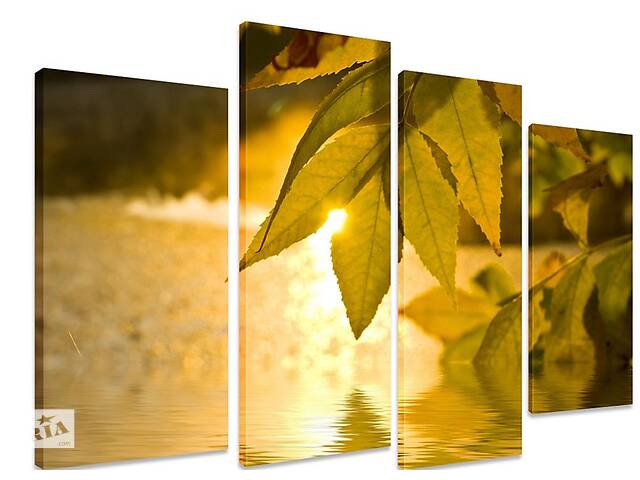 Модульная картина на холсте из четырех частей KIL Art Солнце Солнечные листья 89x56 см (M4_M_442)