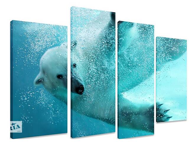Модульная картина на холсте из четырех частей KIL Art Медведь Под водой 89x56 см (M4_M_445)