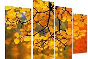 Модульная картина на холсте из четырех частей KIL Art Листья Осенняя ветка 89x56 см (M4_M_455)