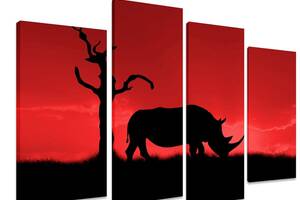 Модульная картина на холсте из четырех частей KIL Art Животное Силуэт носорога 89x56 см (M4_M_457)