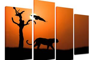 Модульная картина на холсте из четырех частей KIL Art Животные Силуэты на закате 89x56 см (M4_M_462)