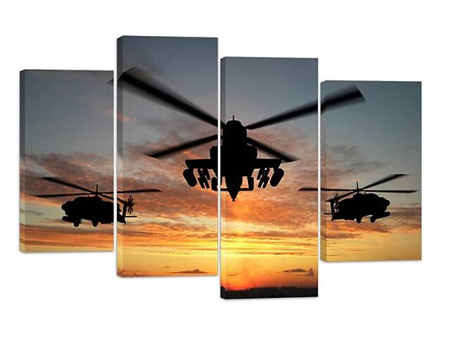 Модульная картина на холсте из четырех частей KIL Art Транспорт Военные вертолеты 89x56 см (M4_M_468)