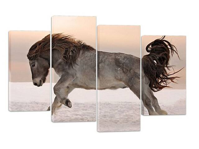 Модульная картина на холсте из четырех частей KIL Art Конь Северная лошадь 89x56 см (M4_M_483)