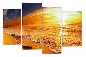 Модульна картина на полотні із чотирьох частин KIL Art Море Захід сонця дня на пляжі 89x56 см (M4_M_486)