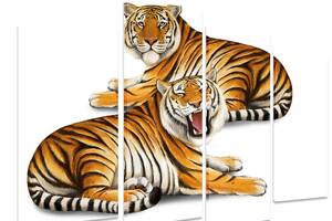 Модульна картина на полотні із чотирьох частин KIL Art Тигри Хижаки 89x56 см (M4_M_498)