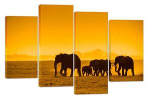 Модульна картина на полотні із чотирьох частин KIL Art Тварини Подорож слонів 89x56 см (M4_M_507)