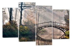 Модульна картина на полотні із чотирьох частин KIL Art Озеро Міст через ставок 89x56 см (M4_M_520)