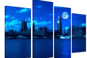 Модульна картина на полотні із чотирьох частин KIL Art Місто Лондон під місяцем 89x56 см (M4_M_526)
