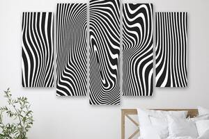 Модульна картина на полотні із п'яти частин KIL Art Абстракція білі та чорні смуги 112x68 см (M5_M_149)