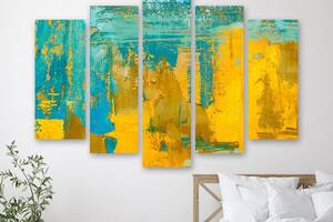 Модульная картина на холсте из пяти частей KIL Art Абстракция жёлтая и голубая краски 112x68 см (M5_M_151)