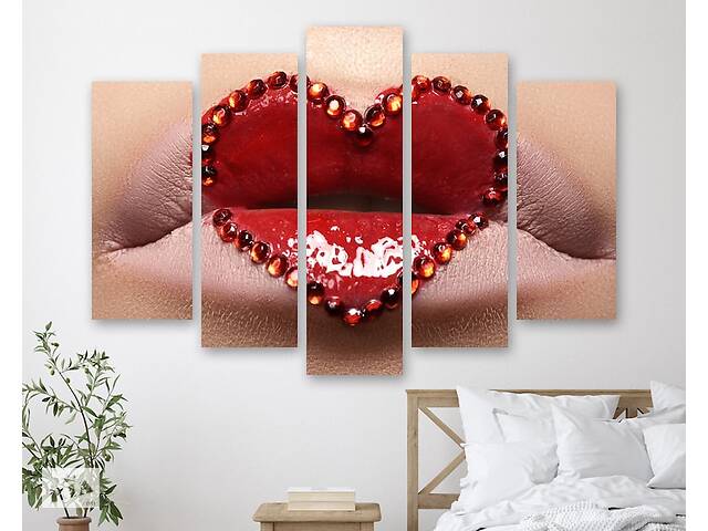 Модульная картина на холсте из пяти частей KIL Art Абстрактное сердце на губах 112x68 см (M5_M_202)