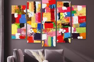 Модульная картина на холсте из пяти частей KIL Art Абстракция цветное разнообразие 187x119 см (M51_XL_6)