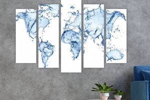 Модульная картина на холсте из пяти частей KIL Art Акварельная синяя карта мира 187x119 см (M51_XL_163)